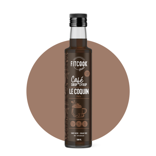 Bouteille de sirop à café saveur moka de l’entreprise québécoise Fitcook Foodz