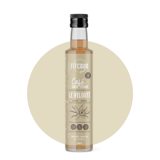 Bouteille de sirop à café saveur vanille de l’entreprise québécoise Fitcook Foodz
