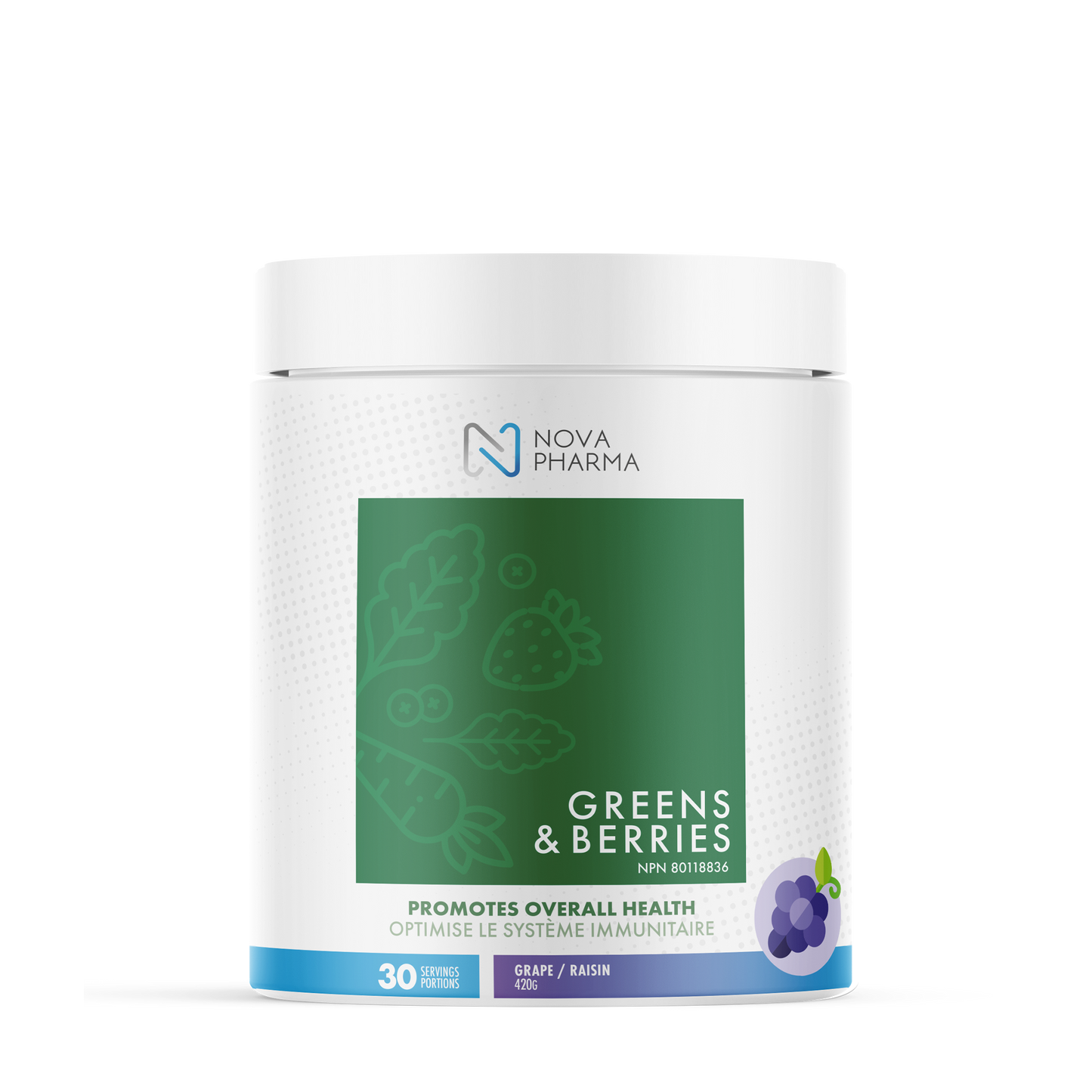 NOVA PHARMA - Greens & Berries Supplement, 30 Servings